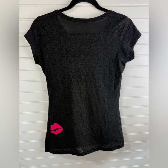 Express women’s Y2K black & pink burnout sequin graphic thin tshirt. Size small. - Picture 2 of 4